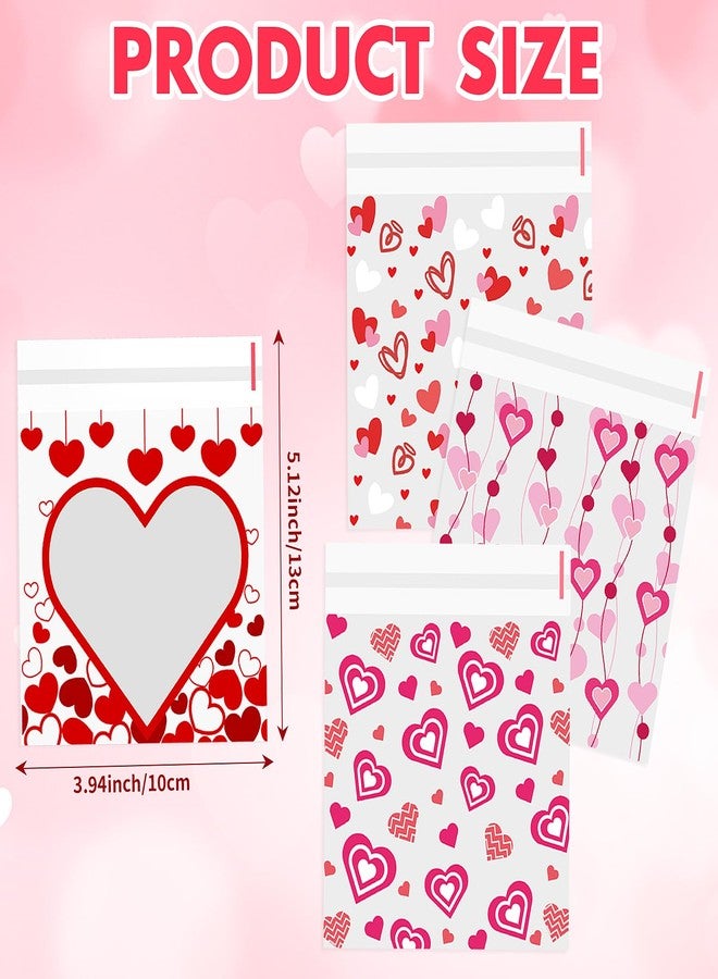 FOIMAS 400pcs Valentine's Day Cellophane Treat Bags Self Adhesive Heart Candy Cookie Gift Bags for Valentine's Day Party Supplies - Image 3